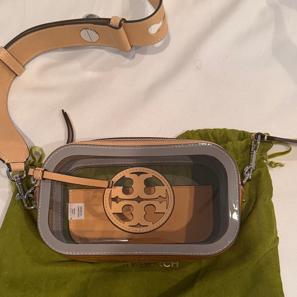 Tory Burch Miller Tan and Clear Crossbody Bag
